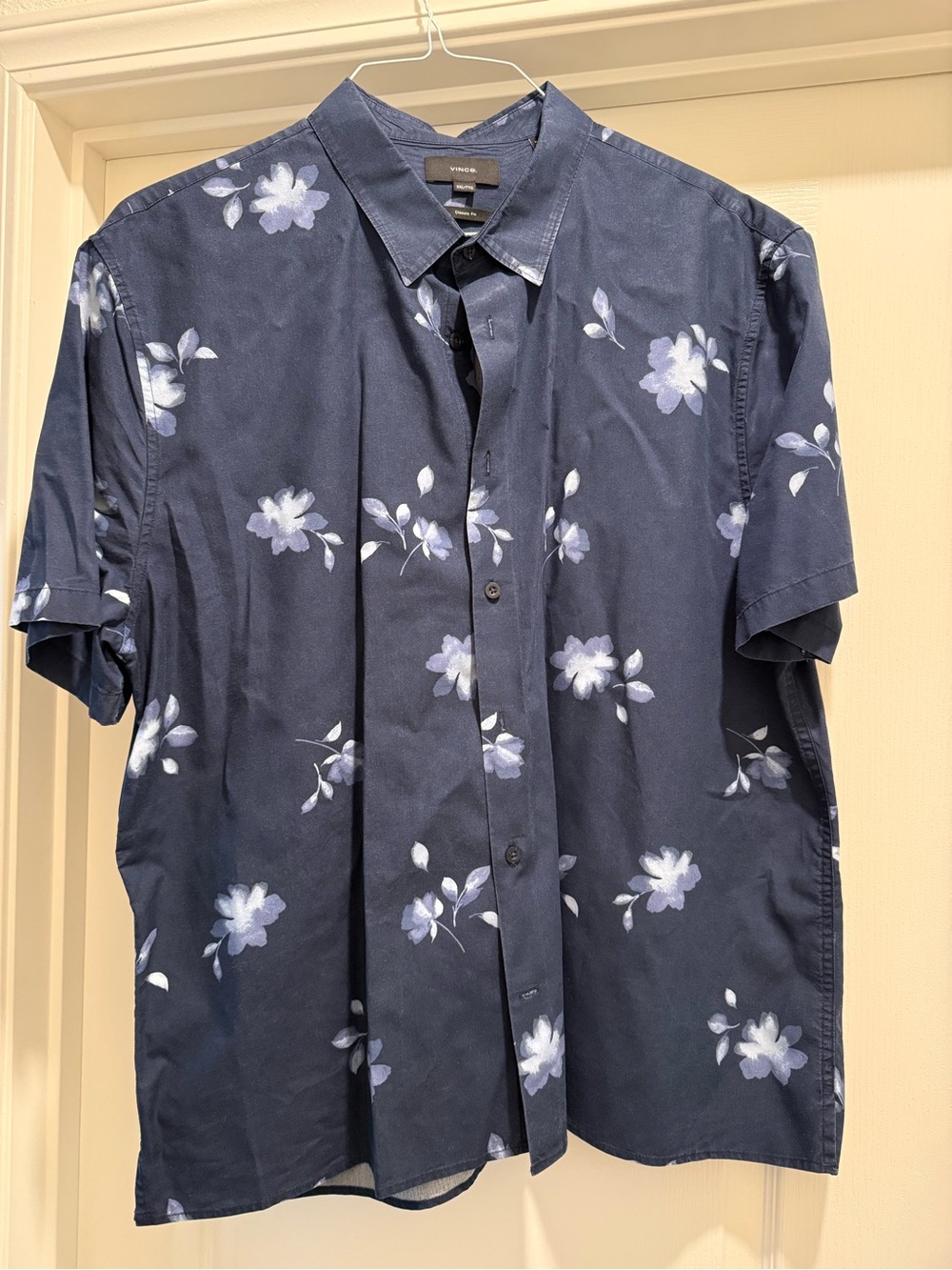 Vince Navy Blue Floral Short-Sleeve Button-Down Shirt